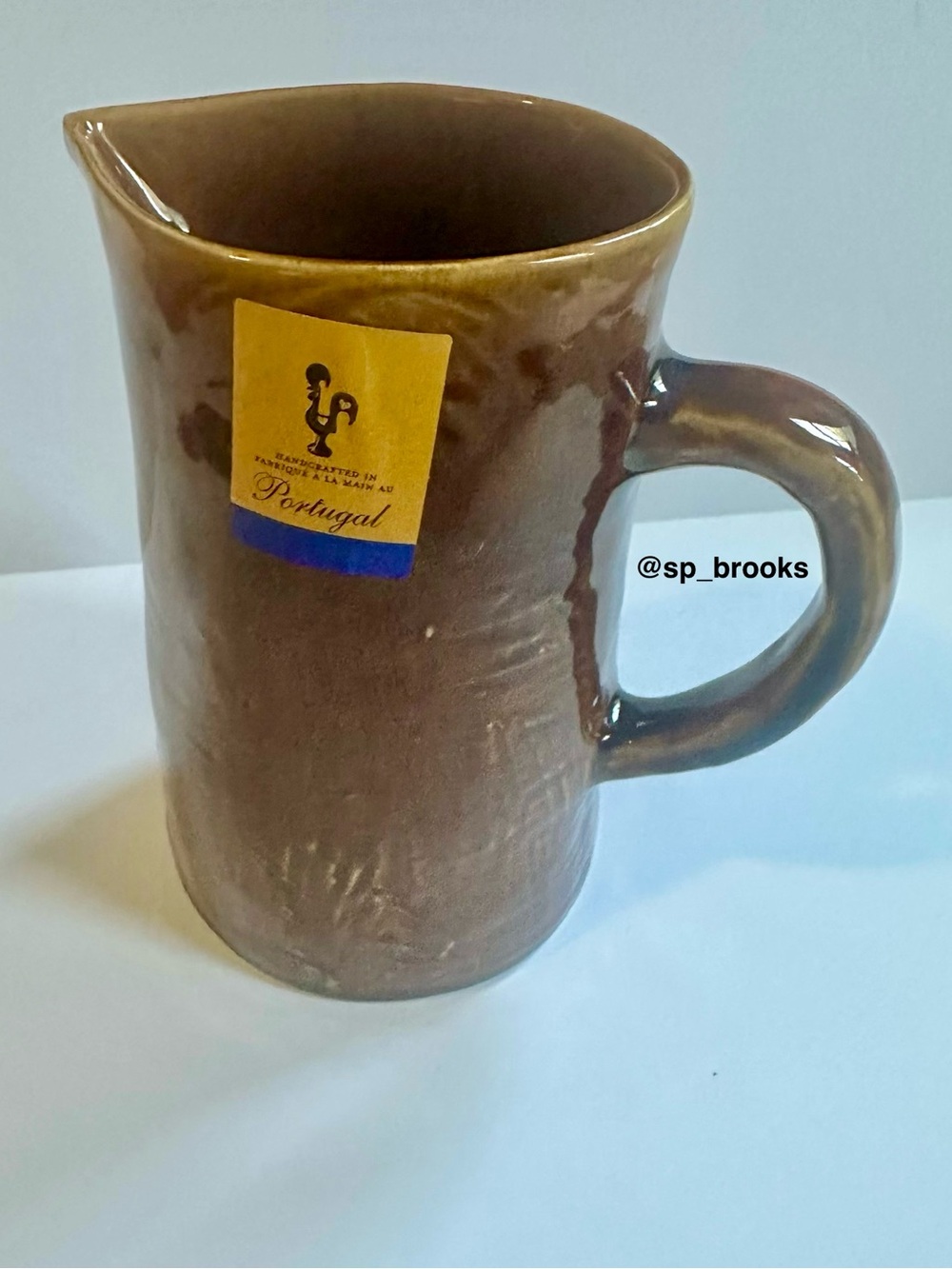 🎁FAPOR Stoneware Pitcher Handcrafted in Portugal -Distressed Brown Bronze 8.25”H
